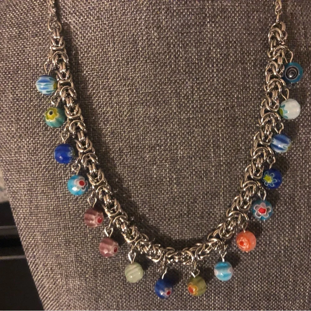 Adorable Stainless Steel Multi-Colored Beaded Necklace - Picture 1 of 3